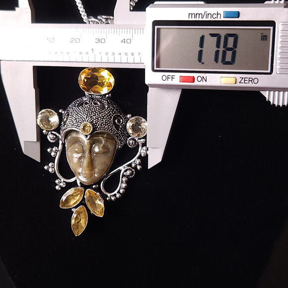 Sterling Silver Bali Goddess Pendant Necklace with Citrine - Picture 6 of 10